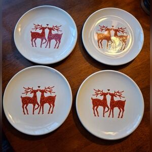 Red Deer Room Creative Set Of 4 Appetizer Dessert Salad Plates 6" 2013 Christmas